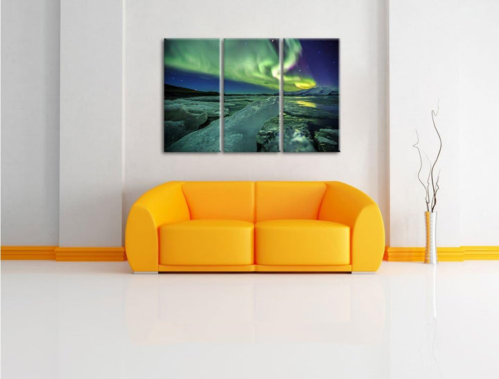 Pixxprint Gletscher Island / 3-Teilig/Gesamtmass 120cm Leinwandbild bespannt auf Holzrahmen/Wandbild