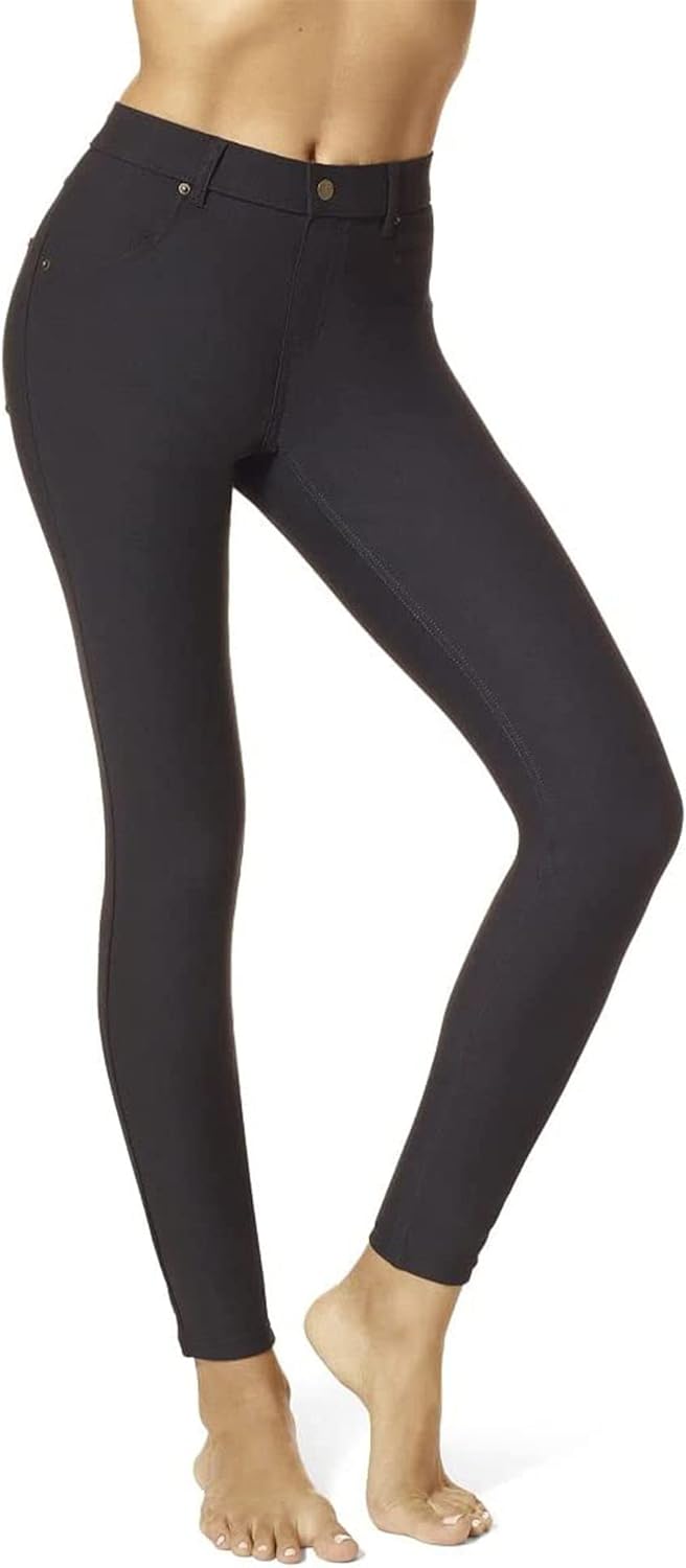 Essential Denim-Leggings für Damen von HUE | Modische Leggings mit Gesässtaschen XS Schwarz, XS Schw