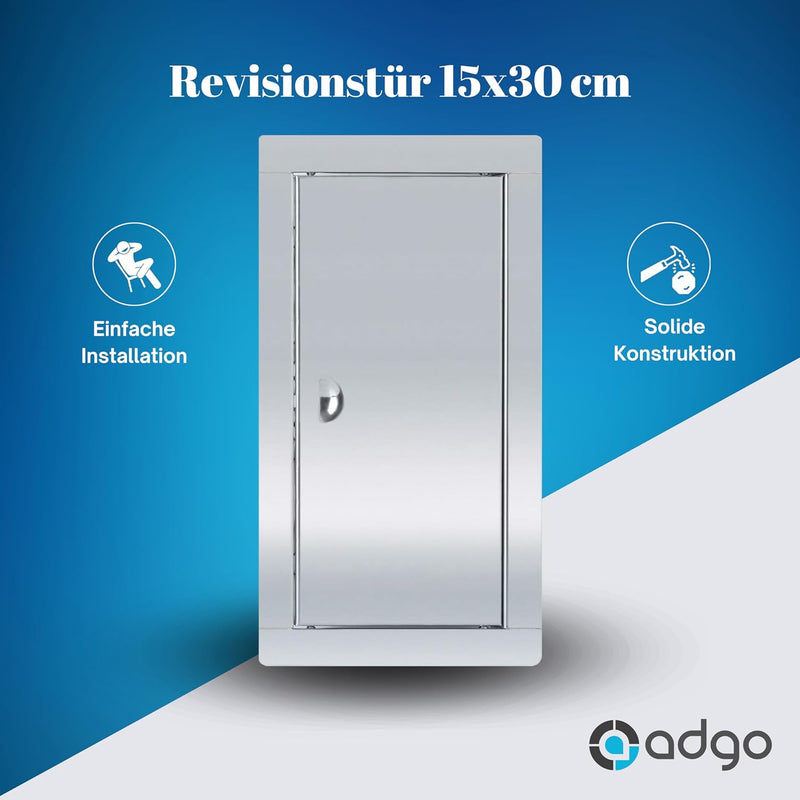 ADGO Revisionstür 15x30 cm, Wartungsklappe, Revisionsklappe Edelstahl mit Riegel, Revisionsklappen t