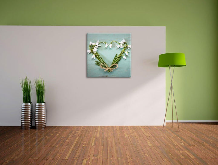 Pixxprint Herz aus Blumen, Format: 70x70 auf Leinwand, XXL riesige Bilder fertig gerahmt mit Keilrah