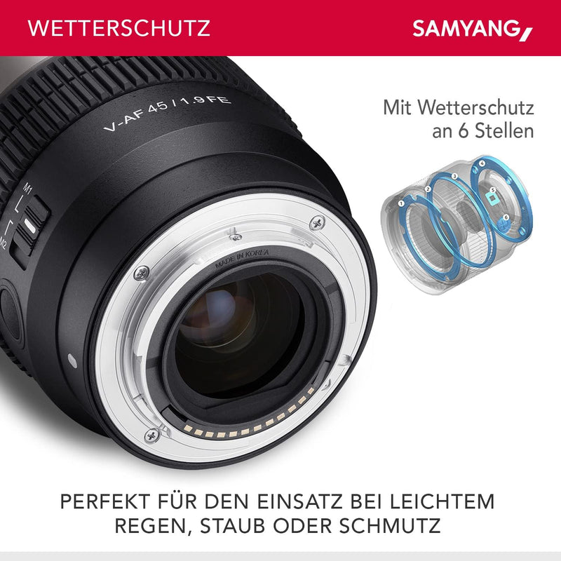 Samyang V-AF 45mm T1,9 FE für Sony E, Videoobjektiv, Auto Fokus Objektiv, Cine Lens 8K Unterstützung