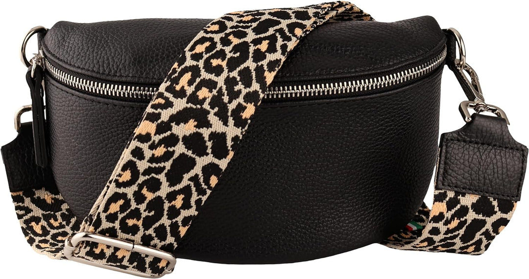 MIRROSI® Bauchtasche Damen, Echtleder, Made in Italy, Umhängetasche, Brusttasche, Crossbody Bag (1 T