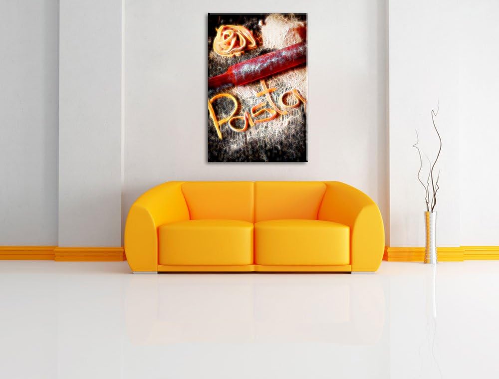 Pasta mit Nudelholz und Mehl abstrakt Format: 100x70 auf Leinwand, XXL riesige Bilder fertig gerahmt
