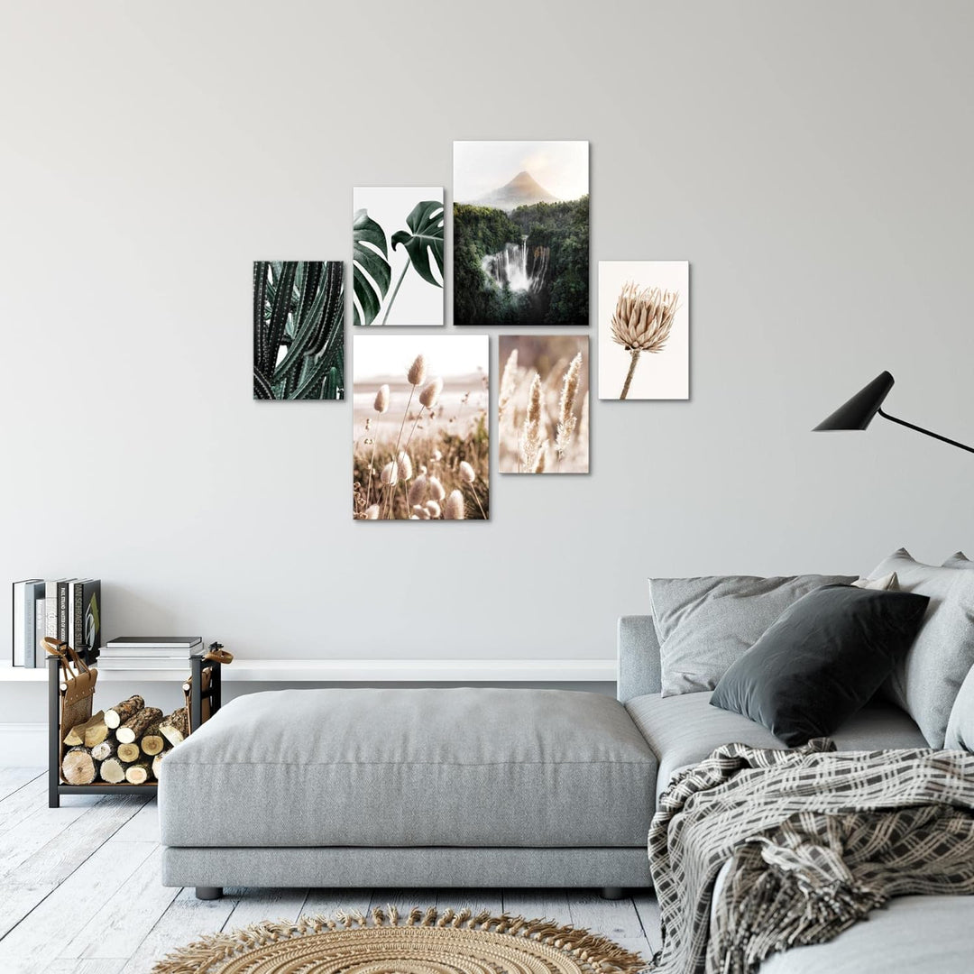 Novart Bilder Set - AUFHÄNGFERTIG - KEIN EXTRA RAHMEN BENÖTIGT - Boho Natur Modern Beige Grün - Wohn
