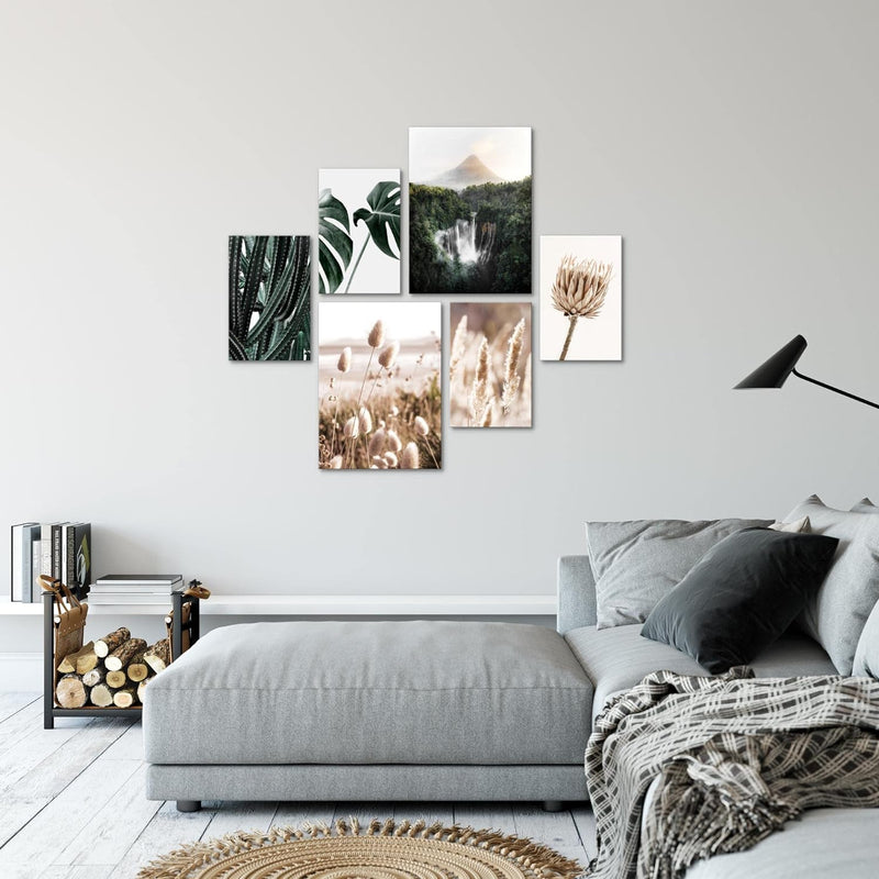Novart Bilder Set - AUFHÄNGFERTIG - KEIN EXTRA RAHMEN BENÖTIGT - Boho Natur Modern Beige Grün - Wohn