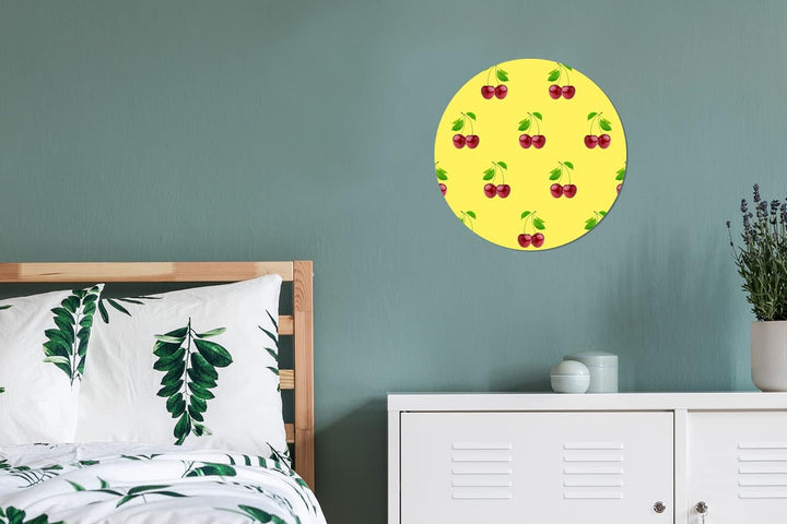 MuchoWow Wandbild Rund Wanddeko Deko Wohnzimmer Bilder 30x30 cm Kirschen - Illustration - Rot, 30x30