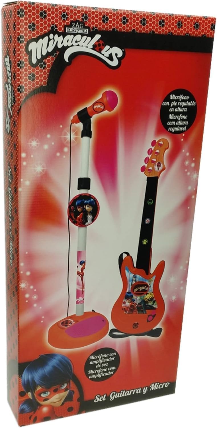 Reig 2675 Miraculous: Tales of Ladybug & Cat Noir Gitarre mit Standmikrofon und Verstärker, rot, M