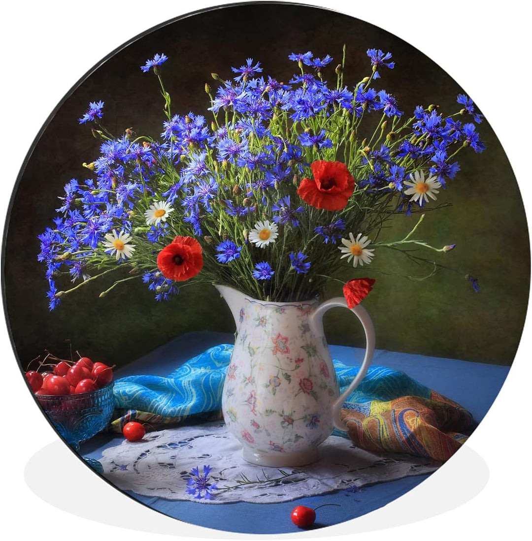 MuchoWow Wandbild Rund Wanddeko Deko Wohnzimmer Bilder 60x60 cm Blumen - Farben - Stilleben, 60x60 c