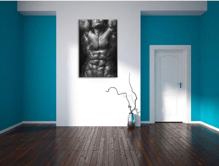 Pixxprint Sixpack Body als Leinwandbild/Grösse: 100x70 / Wandbild/Kunstdruck/fertig bespannt, 100x70
