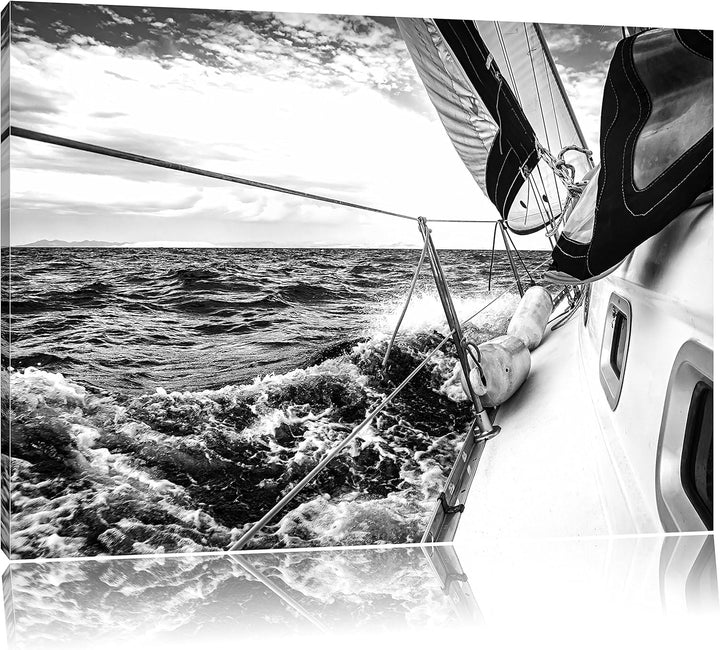 Pixxprint Die weissen Segel der Yacht Kunst B&W, Format: 100x70 auf Leinwand, 100x70