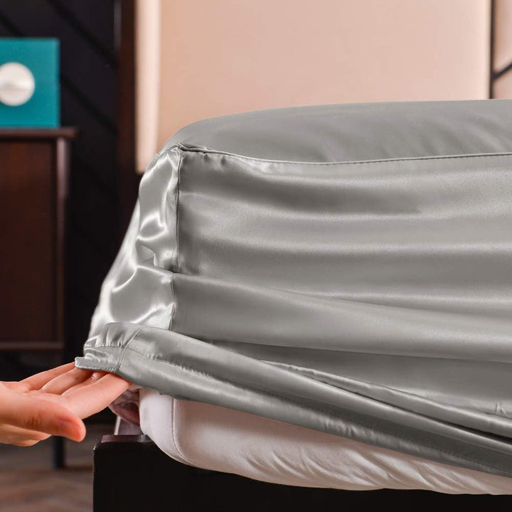 THXSILK Spannbettlaken Seide Bettlaken 200x220, Grau Seiden Bettlaken, 100% Reine 19 Momme Maulbeers