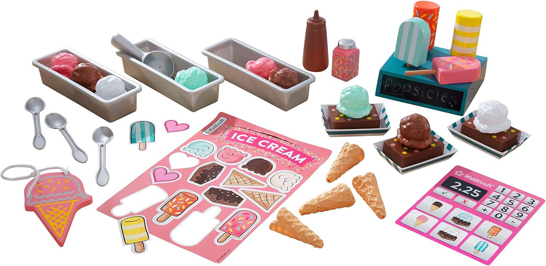 KidKraft Eisdielen Spielset mit Eistüten, Brownies und Magneten für die Kinderküche, Spielzeuglebens