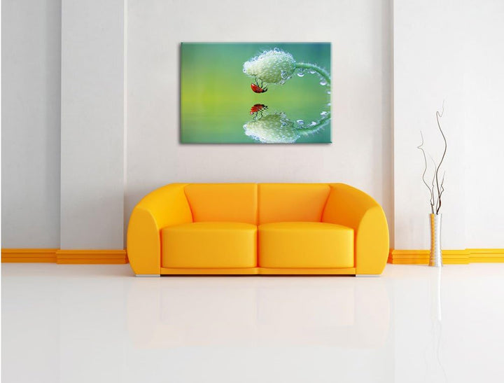 Pixxprint Marienkäfer Mohnblume als Leinwandbild/Grösse: 100x70 cm/Wandbild/Kunstdruck/fertig bespan