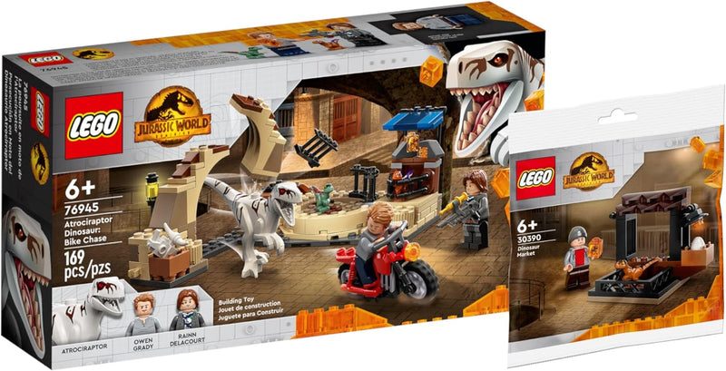 Lego Jurassic World Set - Atrociraptor: Motorradverfolgungsjagd 76945 + Polybag Dinosaurier-Markt 30