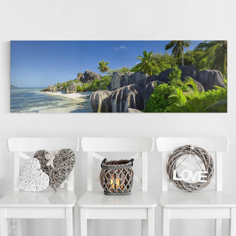 Bilderwelten Leinwandbild - Traumstrand Seychellen - Panorama Quer, 40cm x 120cm, 40cm x 120cm