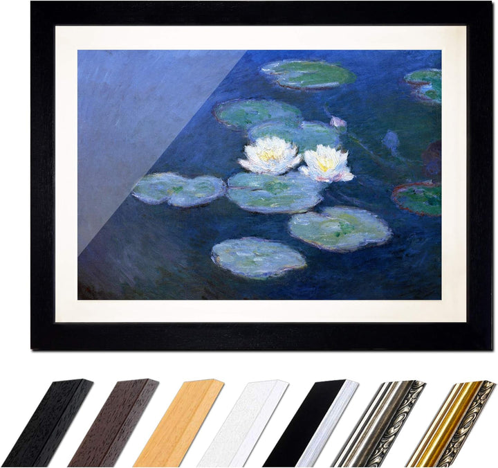 Bild mit Rahmen - Claude Monet Seerosen 80x60 cm ca. A1 - Gerahmter Kunstdruck inkl. Galerie Passepa