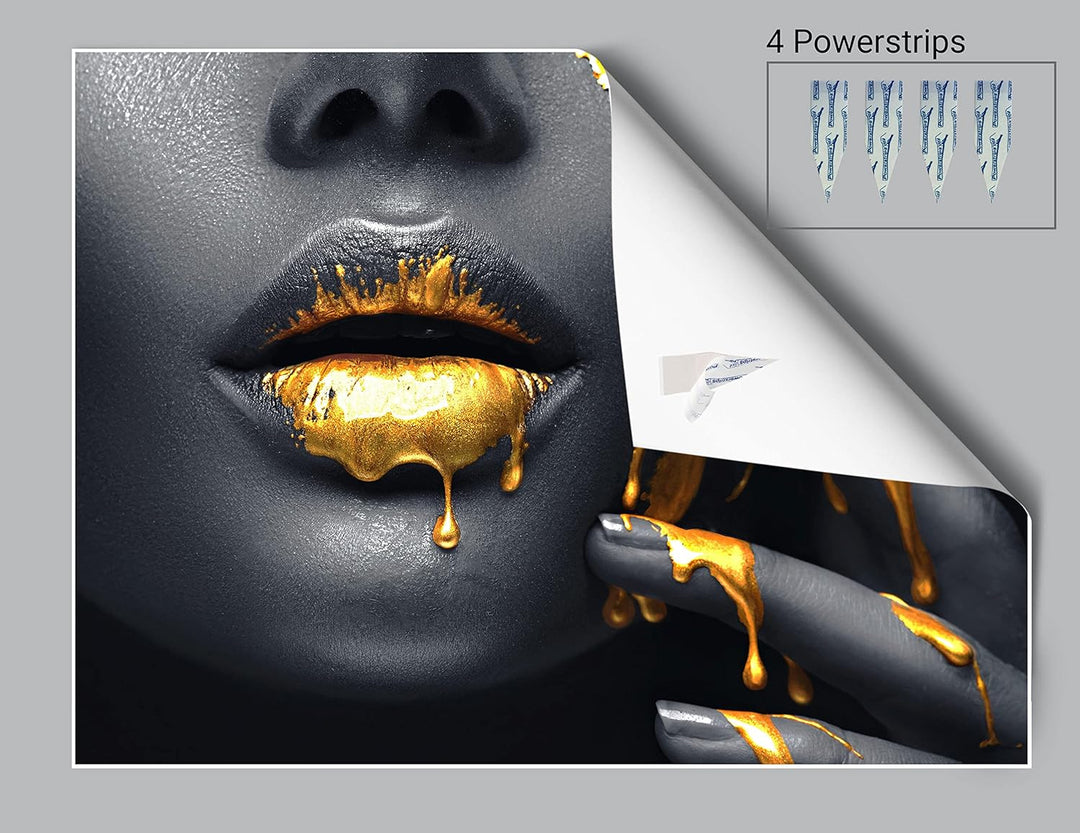 wandmotiv24 Poster als Wanddeko, Grösse 80x60cm, Frauen Lippen mit Goldener Farbe, Beauty, Frau, Mak