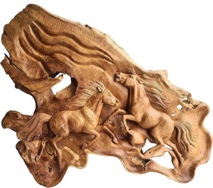 Windalf Grosse Pferde Wandrelief WILD HORSES 94 cm Pferde Holzornament UNIKAT Wand-Holzbild Handarbe