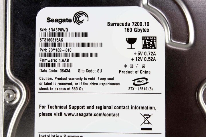 Seagate ST3160815A Interne Festplatte 160 GB (8,9 cm (3,5 Zoll), 7200 rpm, 8 MB Cache)