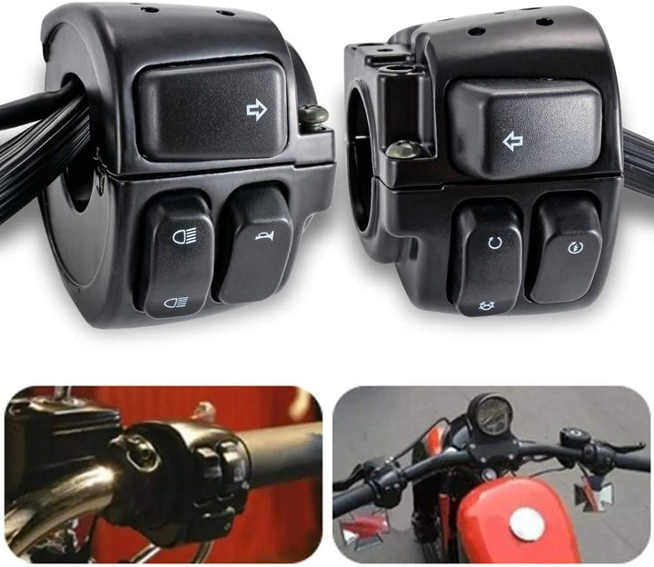 KATUR 1 Paar Motorradlenker-Steuerschalter mit Kabelbaum für Harley