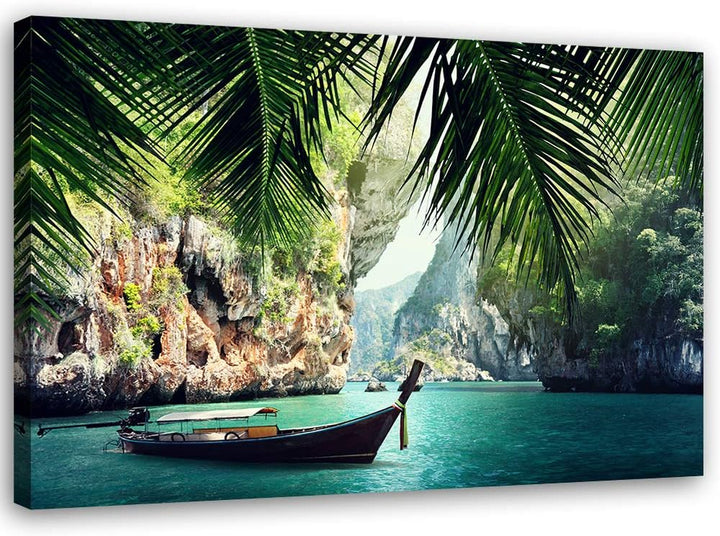 Feeby Vlies Leinwandbild Bay Area Boot 90x60 cm Wand Bild Kunstdruck Deko Wohnzimmer Wohnungs Deko T