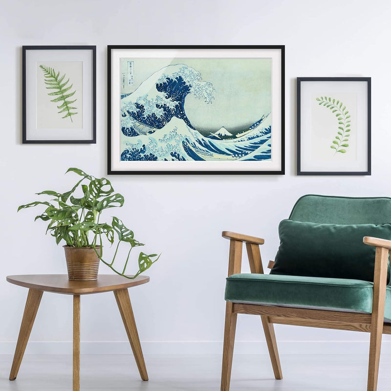 Bild gerahmt K. Hokusai Die Grosse Welle von Kanagawa Farbe Schwarz 50x70cm 50cm x 70cm Schwarz, 50c