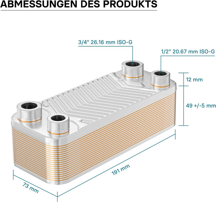 Hrale Edelstahl Wärmetauscher 20 Platten max 44 kW Plattenwärmetauscher Wärmetauscher