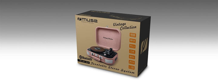 Muse MT-201 BTB - Muse Dreigang-Plattenspieler, Bluetooth, USB- und SD-Kartenleser, Pink