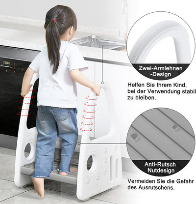 YUENFONG Lernturm Tritthocker Kinder Trittleiter 2 Stufen Klappbar Hocker Fussbank Trittschemel aus