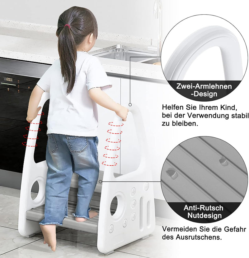 YUENFONG Lernturm Tritthocker Kinder Trittleiter 2 Stufen Klappbar Hocker Fussbank Trittschemel aus