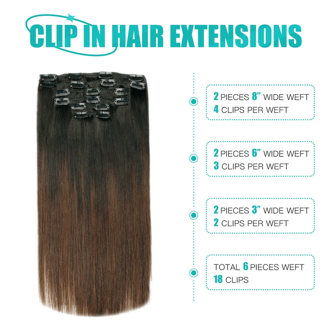 SURNEL clip in extensions echthaar Seide gerade Farbe 1B aus schwarz verblassen zu 4 mittleren braun