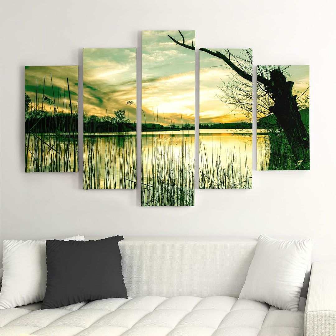Wandbild Landschaft 250x120 cm Deco Panel 5 Teilig XXL Kunstdruck See Baum grün Deco Panel XXL 250x1