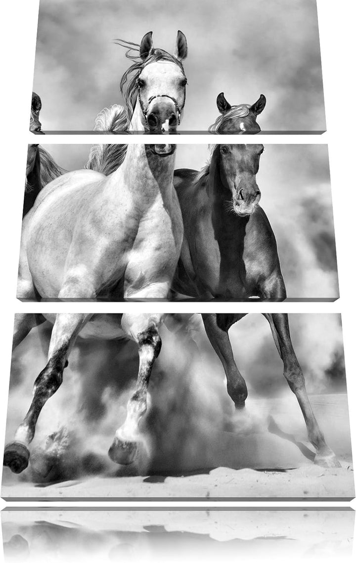 Pixxprint Western Pferde in Wüste als Leinwandbild/Grösse: 3 Teilig (120x80) cm/Wandbild/Kunstdruck/