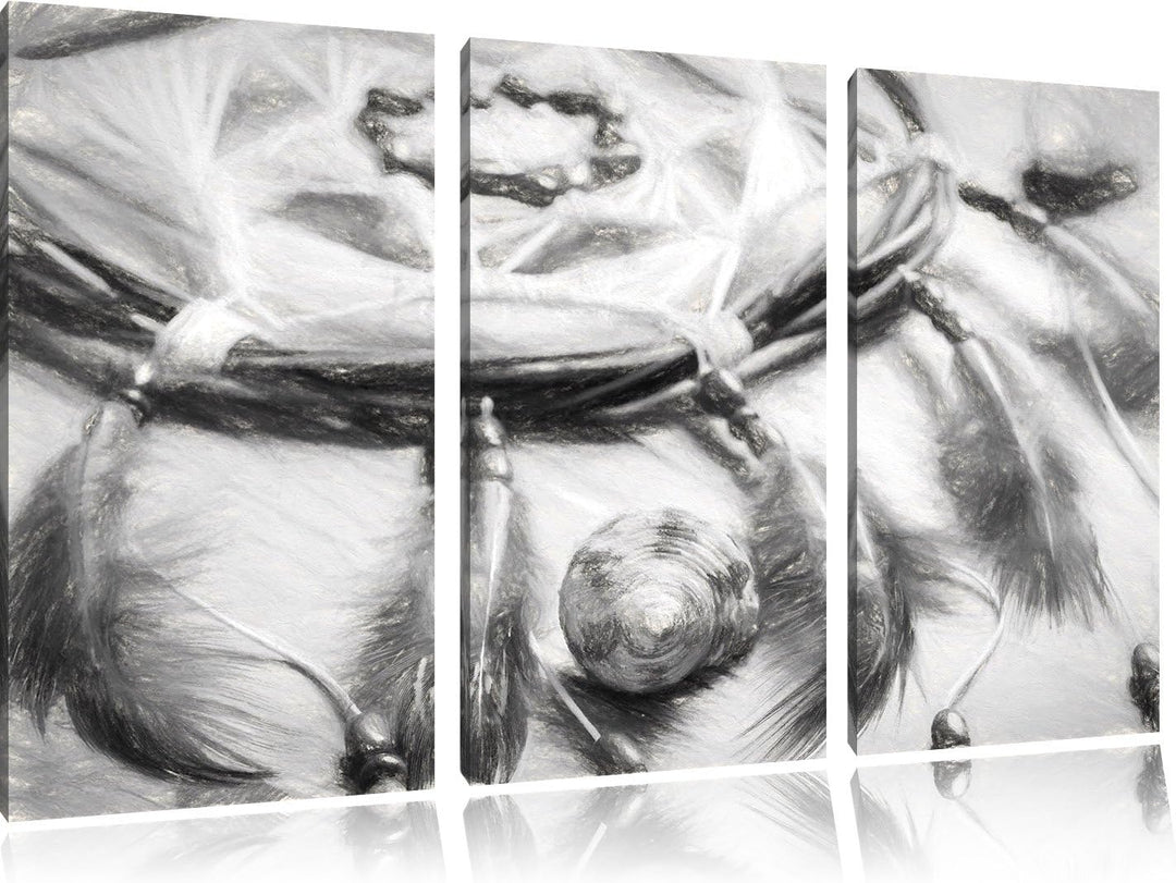 Pixxprint Traumfänger mit Federn / 3-Teilig/Gesamtmass 120cm Leinwandbild bespannt auf Holzrahmen/Wa