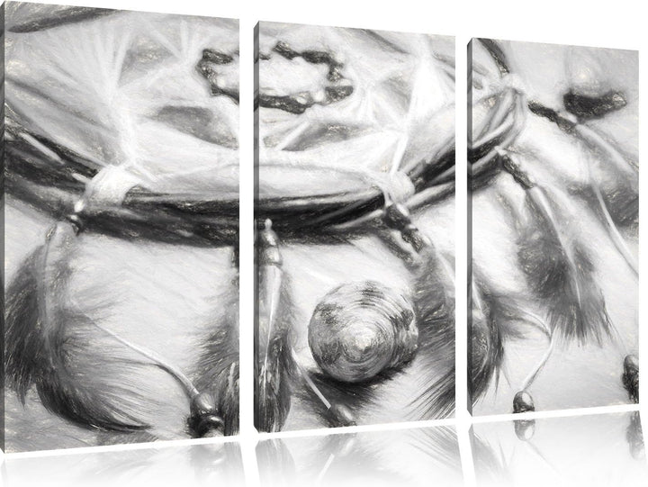 Pixxprint Traumfänger mit Federn / 3-Teilig/Gesamtmass 120cm Leinwandbild bespannt auf Holzrahmen/Wa