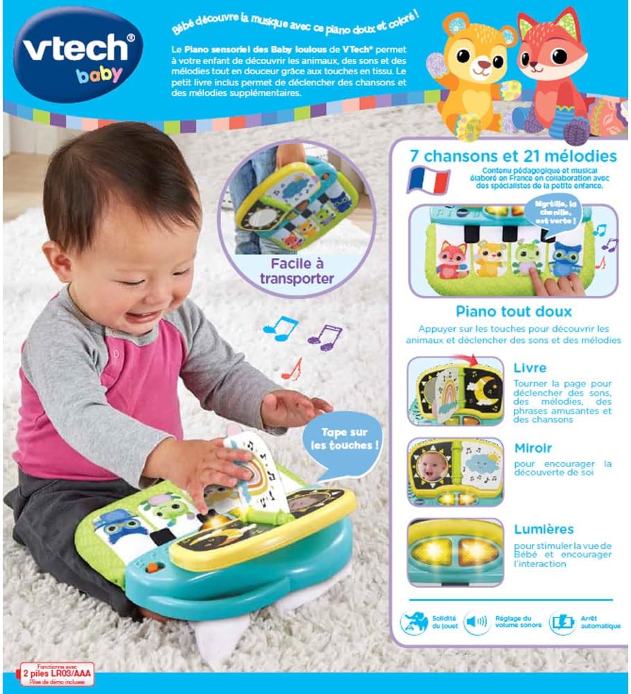 VTech - Sensorisches Klavier des Baby Loulous, interaktives Klavierspielzeug, 3/24 Monate, Version F