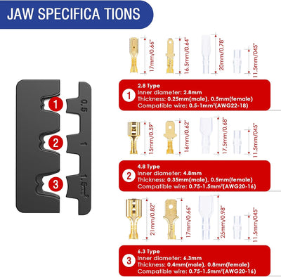 Crimpzange Flachsteckhülsen Set - TUBTAP® Flachsteckhülsenzange mit 300 stück Kabelstecker Tool Kit