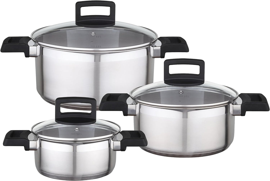 GSW 924207 Easy FIT Topf-Set 3-teilig, Edelstahl, Silber, 24 cm, 6-Einheiten, 38 x 25,5 x 13,5 cm