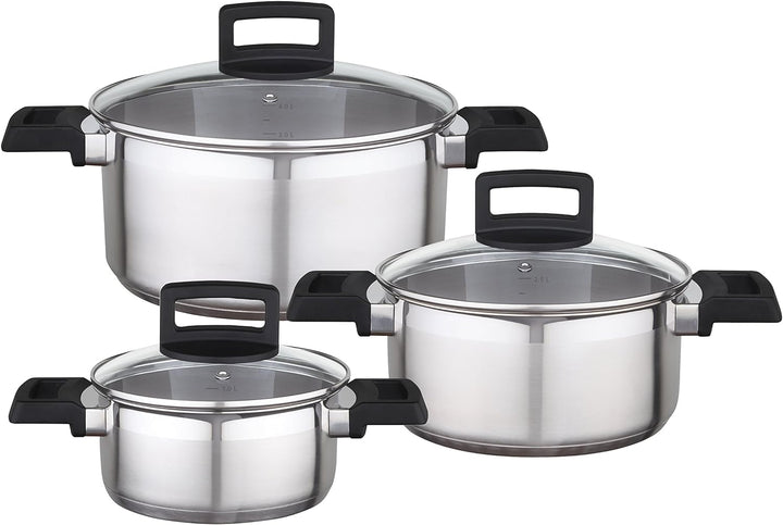 GSW 924207 Easy FIT Topf-Set 3-teilig, Edelstahl, Silber, 24 cm, 6-Einheiten, 38 x 25,5 x 13,5 cm