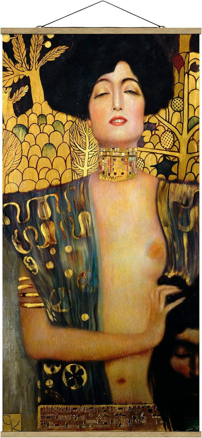 Stoffbild Posterleisten - Gustav Klimt - Judith I - Hochformat 2:1 70x35cm Eiche Eichenholz 70cm x 3