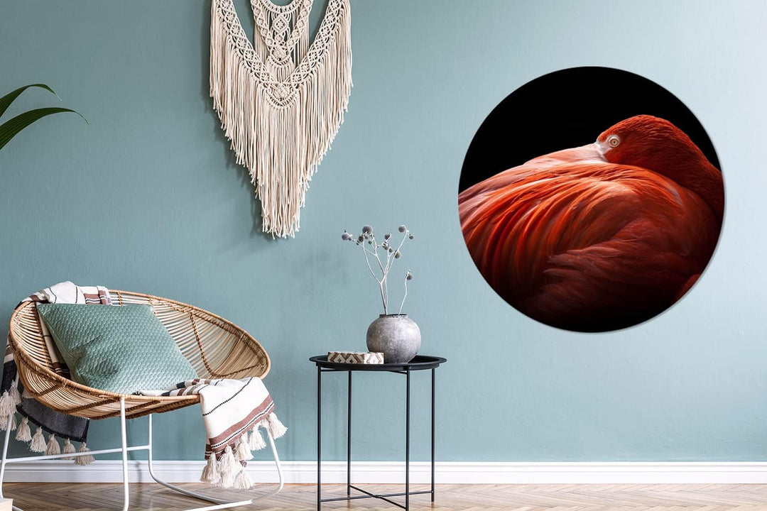 MuchoWow Wandbild Rund Wanddeko Deko Wohnzimmer Bilder 90x90 cm Flamingo - Federn - Rosa, 90x90 cm