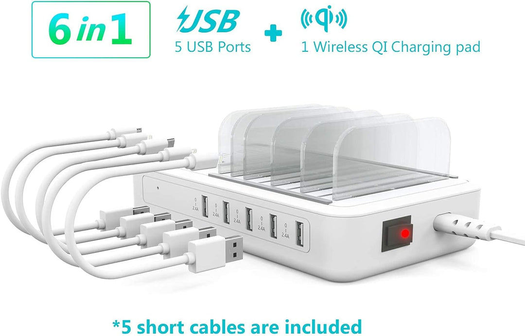 TechDot Ladestation Mehrere Geräte mit Induktives Kabellos Ladegerät Wireless Charger 5 Port Chargin
