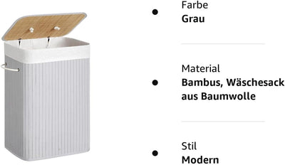 SONGMICS Wäschekorb mit Deckel, 72 Liter, Wäschesammler aus Bambus, faltbar, Wäschesack herausnehmba