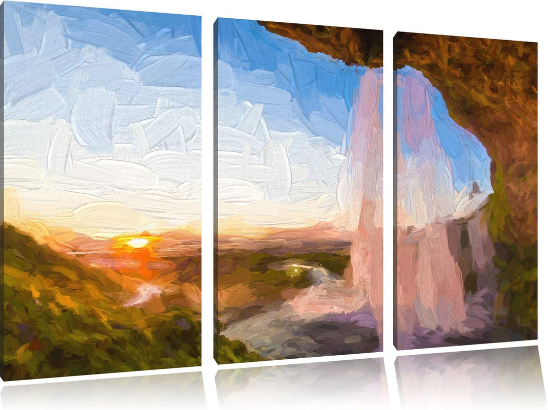Pixxprint Grossartiger Wasserfall als Leinwandbild/Grösse: 3 Teilig (120x80) cm/Wandbild/Kunstdruck/