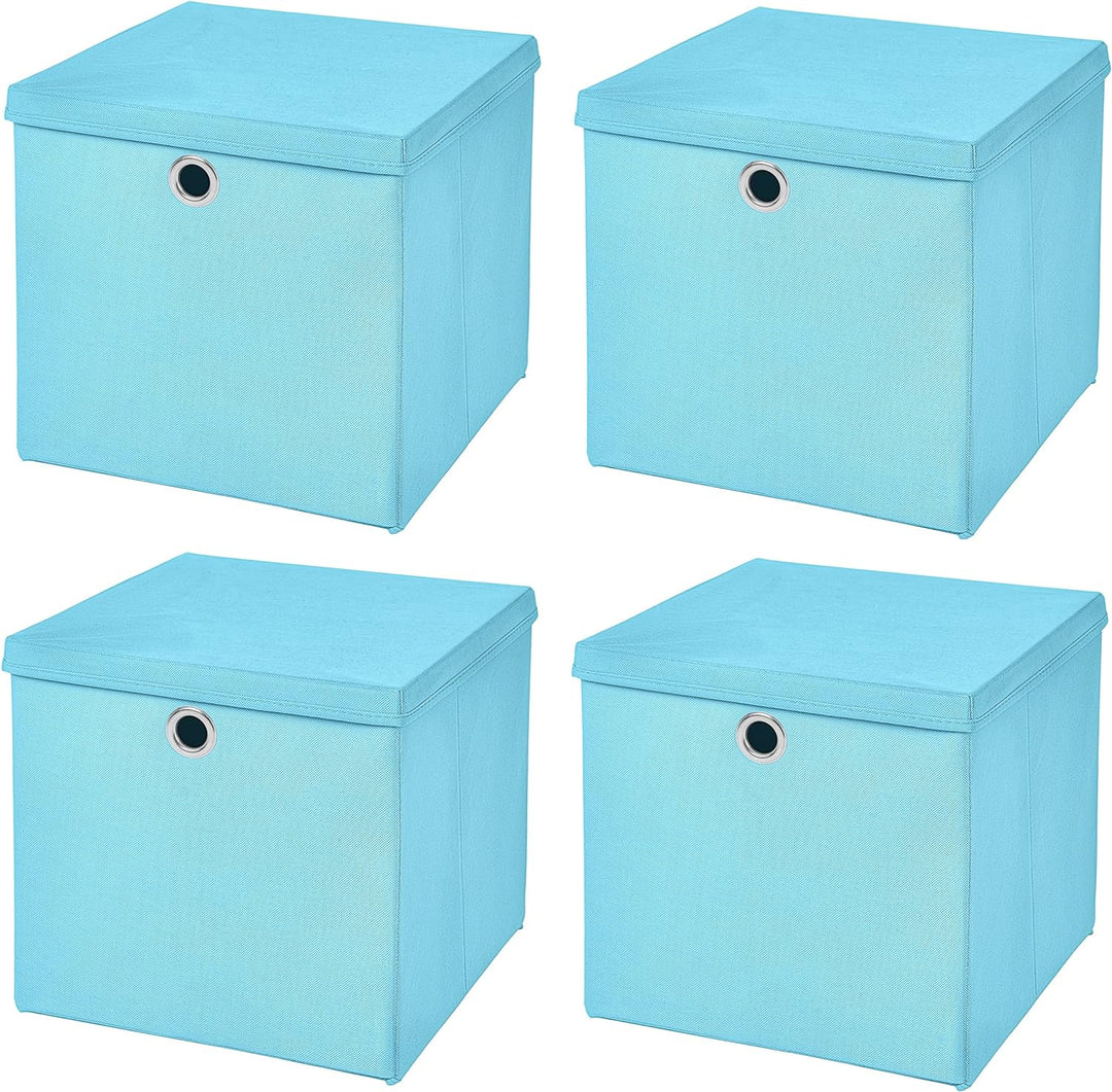 StickandShine 4er Set Hellblau Faltbox 28 x 28 x 28 cm Aufbewahrungsbox faltbar mit Deckel, Hellblau