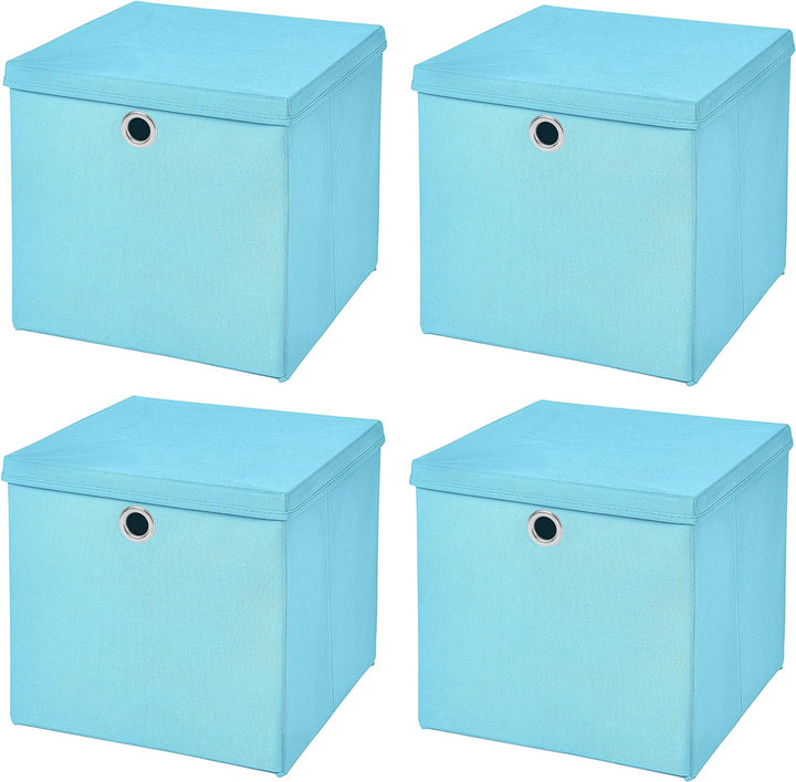 StickandShine 4er Set Hellblau Faltbox 28 x 28 x 28 cm Aufbewahrungsbox faltbar mit Deckel, Hellblau