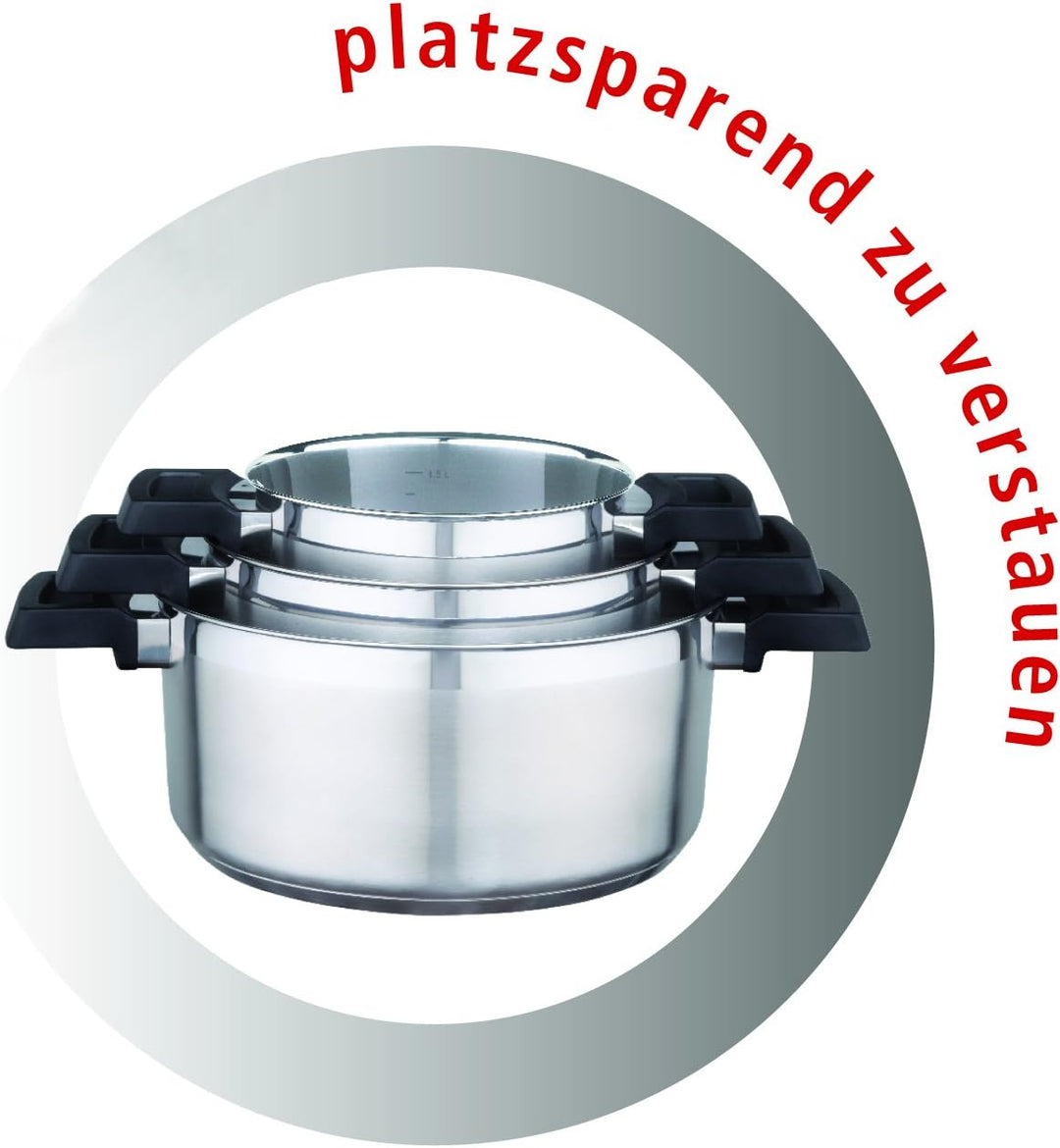 GSW 924207 Easy FIT Topf-Set 3-teilig, Edelstahl, Silber, 24 cm, 6-Einheiten, 38 x 25,5 x 13,5 cm