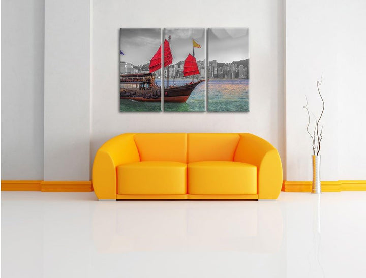 Pixxprint Segelschiff mit Segeln als Leinwandbild/Grösse: 3 Teilig (120x80 cm) cm/Wandbild/Kunstdruc