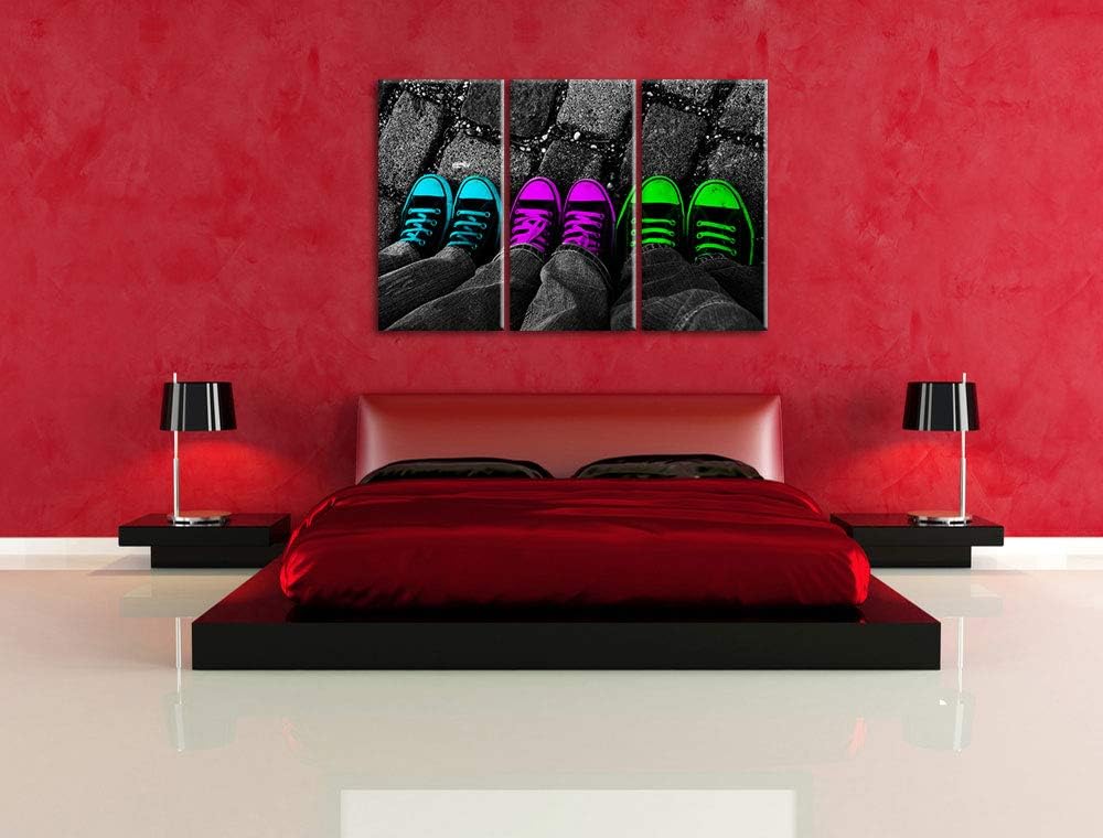 Pixxprint Sportschuhe Modern als Leinwandbild | Grösse: 3 Teilig (120x80) | Wandbild| Kunstdruck | f