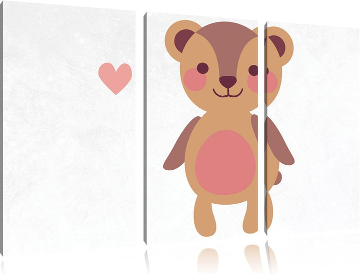 Pixxprint Niedlicher Bär weiss 3-Teiler Leinwandbild 120x80 Bild auf Leinwand